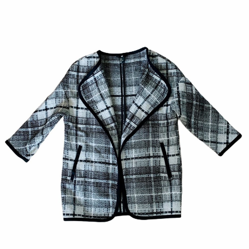 H&M Black&White Tweed Open Front Cardigan Jacket